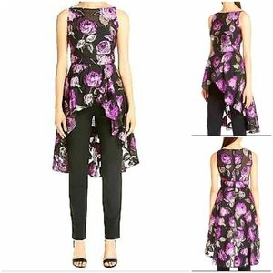 LELA ROSE METALLIC‎ FLORAL FIL COUPE BLOUSE TOP